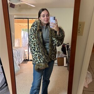 Faux Fur Leopard Print Jacket - Brown Leopard